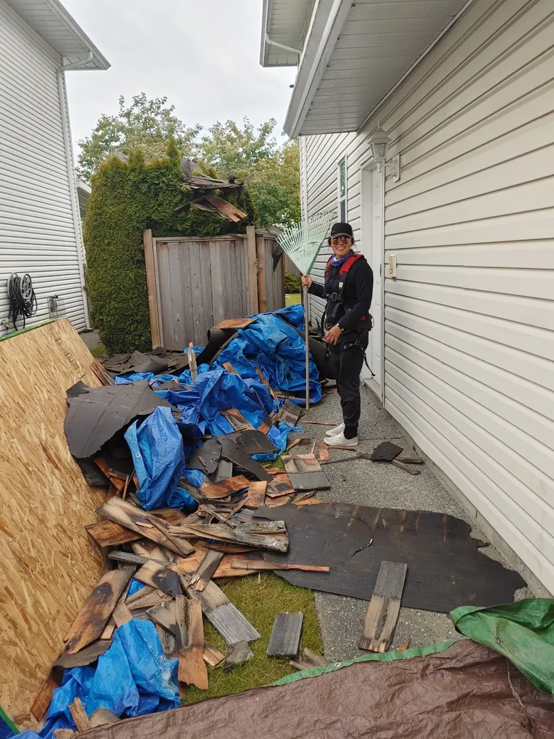 Tear off underway with the lawn tarped